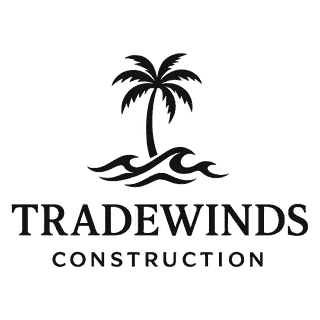 TradeWinds Construction logo, palm tree over waves