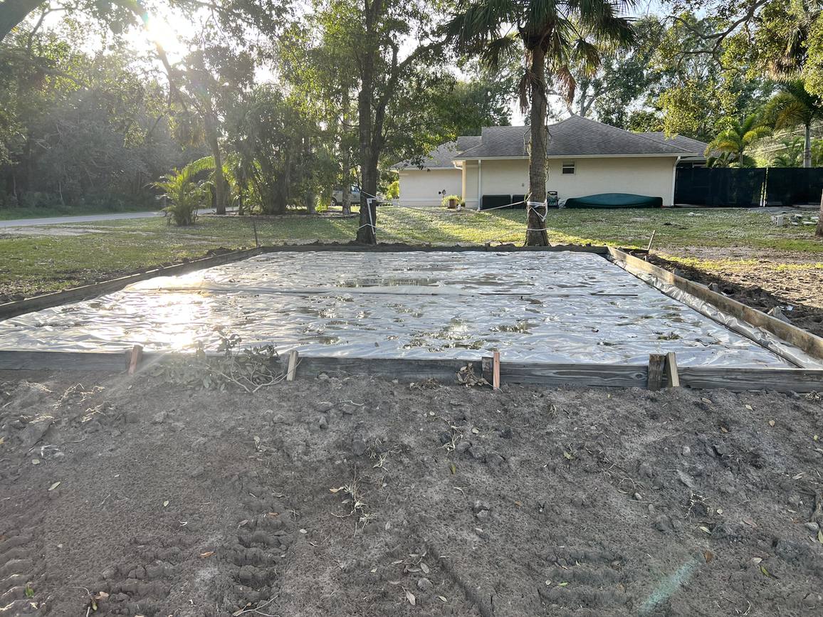 Slab formed and covered with vapor barrier, ready for a pour
